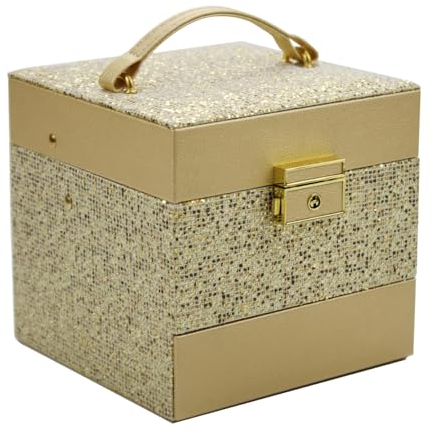 Terafeels Gold Jewelry Box Large 3-Tier - Jewellery Organiser Boxes with Drawer for Women Necklaces Rings Earrings Watches