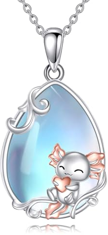 YAFEINI Axolotl Halskette 925 Sterling Silber Mondstein Axolotl Anhänger ette Schmuck Weihnachts Geschenke für Damen Mädchen Tierliebhaber(Axolotl Kette)