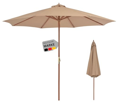 DELUKE® Sonnenschirm aus Holz ANNA | HxB 258x300cm | Sonnenschirm 300 cm Kurbelschirm Standschirm Sonnenschutz Gartenschirm Balkonschirm klassisch