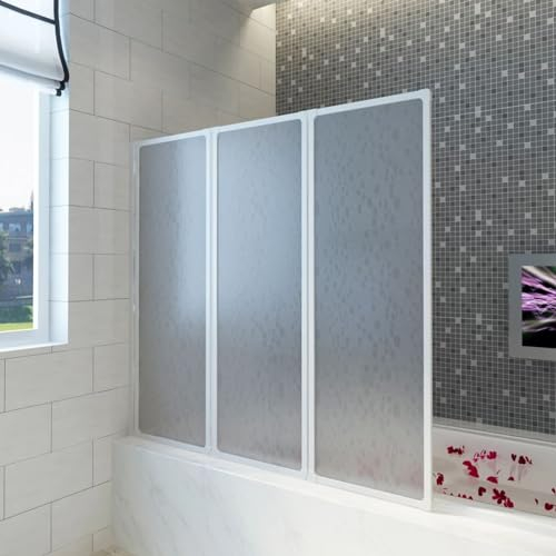 Gecheer Pare baignoire à 3 volets rétractables 141 x 132 cm, Pare-baignoire Panneau de Douche, Fermeture de Baignoire Mur pour Salle De Bain