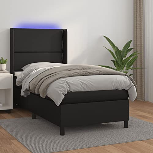 ARKEM Boxspringbett mit Matratze & LED Bett Mit Matratze Polsterbett Boxspringbett Mit Bettkasten Schwarz 90x200 cm KunstLED Bett Mit Matratze Polsterbett Boxspringbett Mit Bettkastener