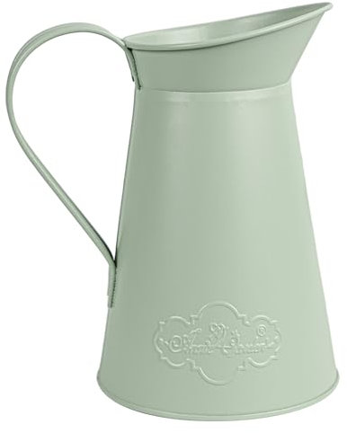 Annie Garden Rustic Metal Farmhouse Flower Pitcher Vase, Large Leakproof Milk Jug Vase for Home Decor (Green)