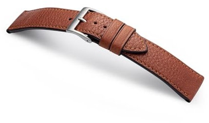 MANUFAKTURWERK Uhrenarmband EIMSBÜTTEL | Leder | für Damen und Herren | silberne Schließe, Größe:M (Standard). 22/20 mm, Farbe:Cognac