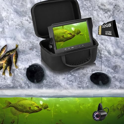 FishPRO® 2026 Upgrade] Unterwasser-Angelkamera [kein Abrutschen] – mit DVR 32 GB, 1200 TVL, 17,8 cm Eisfischkamera, Unterwasser-Fischfinder mit Halterung, 24 Stück, Licht, 4.500 mAh, 15 m
