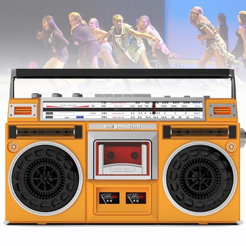 Portable Cassette Boombox, CD Tape Player, 80s Retro Bluetooth Boombox, Support SD/USB Input, with AM/FM Radio, Cassette Recorder For Family Gathering Travel Street Dance,Yellow