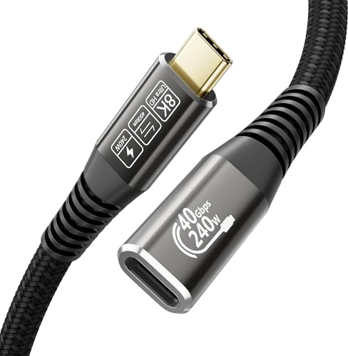 CAKOBLE rallonge usb c thunderbolt 4 1m, 240W rallonge thunderbolt 4[40Gbps & PD3.1 48V/5A] Cable USB C Charge Rapide, 8K@60Hz Rallonge Cable USB C vers USB C Male Femelle Pour iPhone 16 S24