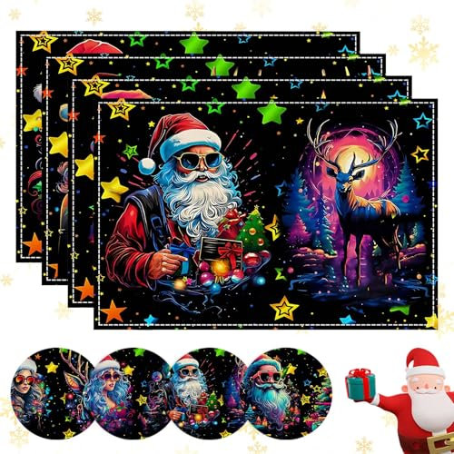 Miioto Set de Table de Noel, Dessous Assiette de Table Noel, sous Assiette de Table Noel, Decoration de Table Noel Lavable, Antidérapant et Résistant à la Chaleur, Adapté aux Fêtes et Dîners 30x45cm