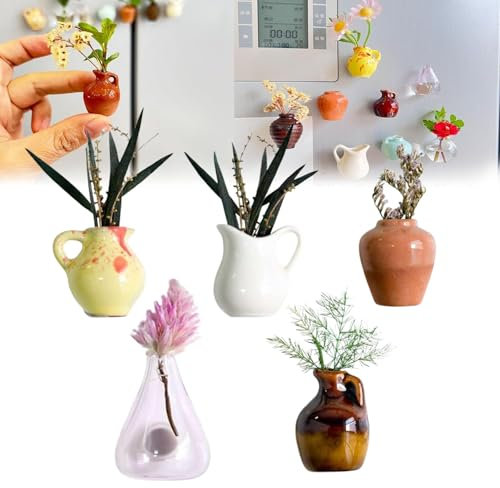 Mini-Vasen-Magnete, Mini-Keramikvasen-Magnete, stereoskopischer Keramik-Blumentopf-Kühlschrankmagnet, Taschenvasen-Dekoration, Kühlschrankmagnete, für Klimaanlagen, Kühlschrank, Hausdekoration – D, 5