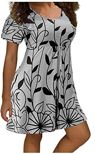 Jumper Dress Pull On Swing Floral Knee-Length Flowing Dress Short Raglan Sleeve Round Neck Clothes