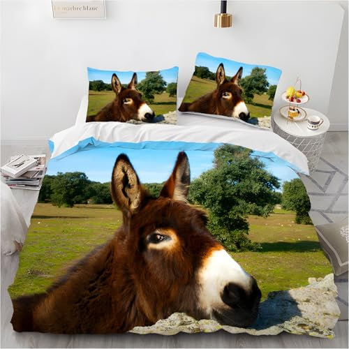 HYSNKSM Bettwäsche 135x200 Schwarz Bettwäsche Sets 3Teilig Mikrofaser Bettbezug 135 x 200 und 2 Kissenbezug 80x80 cm Kuschelige Bettbezüge Esel-Muster mit Reißverschlus c71