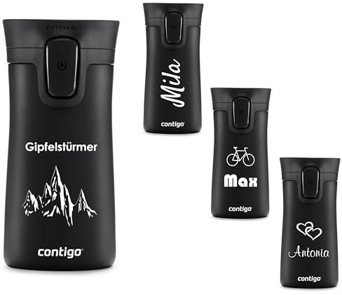 Contigo Thermobecher Pinnacle AUTOSEAL mit Gravur - Namen Edelstahl Isolierbecher, Reisebecher, Kaffeebecher to Go, auslaufsicher, Easy-Clean-Deckel BPA-frei 300 ml (Matte Black)