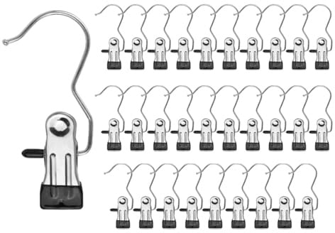 Abiyou Grucce Metallo Ganci con Pinza, 30 Pezzi Grucce Ganci a Clip, Mollette Portatili in Metallo Appendino, Ganci per Bucato, Grucce Ganci con Pinza da Appendere, per Abiti, Scarpe, Pantaloni (Nero)