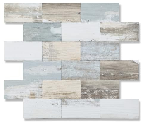 OYASIMI 10 Piece Durable Stick on Tiles Kitchen Backsplash, 12 PVC Self Adhensive Wall Tiles,Vintage Wood Grain Splashback for Kitchen & Bathroom