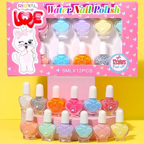 Kids Nail Polish Sets For Girls-12 Rainbow Colors kids nail varnish Sets,Non-Toxic,Quick Dry,Water-Based Peel Off Children Nail Polish Kit-Girls Gift,Birthday Gifts For Ages 3+