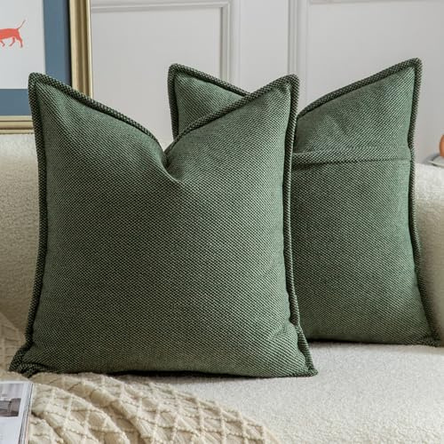 Madizz 2er Set Chenille Dekorativ Grün Kissenbezüge Weiche neutrale Wurfkissen für Sofa Boho Akzent Zierkissenbezüge für Schlafzimmer Wohnzimmer Modernes Zuhause Dekor 45x45 cm