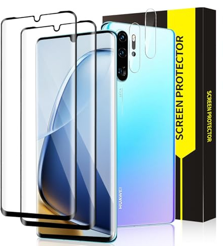 Cable Leader 2+2 Stück Schutzfolie für Panzerglas für Huawei P30 Pro, 3D Curved Anti-Kratzer 9H Härte Bläschenfrei P30 Pro Displayschutzfolie, Hohe Empfindlichkeit Frei von Staub Kameraschutz Folie
