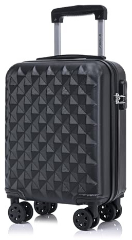 YONSLY Koffer Suitcase S Schwarz, Trolley Reisekoffer, Kabinenkoffer Rollkoffer Handgepäck mit 4 Rollen 360°, Hartschalenreisekoffer, Zahlenschloss, Weicher Gummigriff
