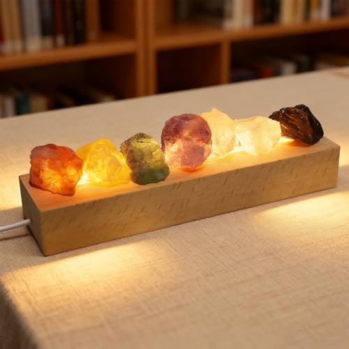 Kristall Stein Lampe, Kristallkugel Nachtlicht 7 Farben mit LED Holzsockel USB Heilsteine Lampe Bunte Kristall Nachtlicht, Kristalllampen für Zuhause, Zimmer, Schreibtisch Dekoration, Ornamente