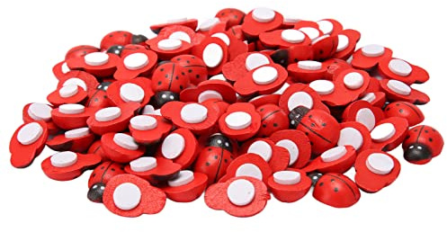 100PCS Wooden Ladybug Stickers Self Adhesive DIY Mini Ladybug Shaped Sticker for Home Wall Decor