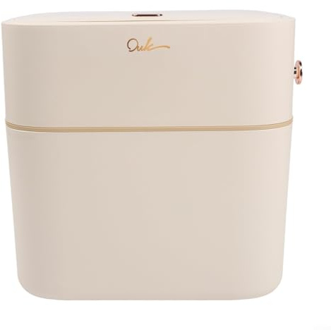 Poubelle automatique à pied pour cuisine, salle de bain, salon, sans contact avec la main ou toucher le couvercle (10 l, crème)