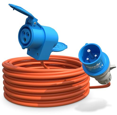 Poppstar Camping CEE Kabel 10m mit Schuko (CEE Stecker 3-polig auf CEE-Dose + Schutzkontakt-Steckdose Typ F), 230V/16A, IP44, H07RN-F 3G2.5