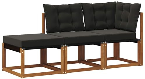 vidaXL Outdoor-Schnittsofa-Einheiten 3 Stück Natürlich und Schwarz, Balkonmöbel, moderner Stil, langlebiges Design, wetterfeste Akazie, multifunktional für den Garten