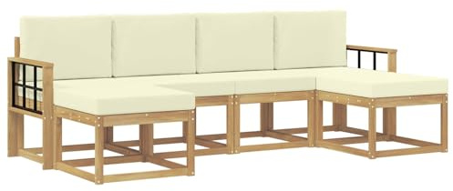 vidaXL Outdoor-Sofagarnitur mit Kissen 6 pcs Weiß und Creme Polyester, Modernes, wetterfestes Sofa-Set für draußen, stylische Gartenmöbel, minimalistische Lounge für Coole Entspannung im Garten