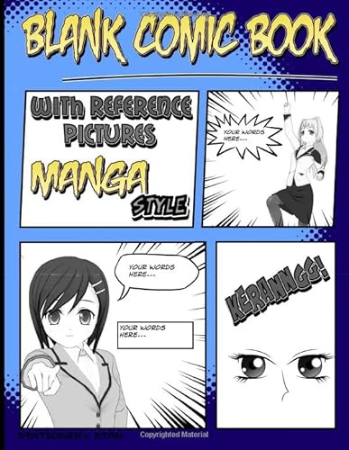 Blank Comic Book with Reference Pictures: Manga Style (white panels on white backgrounds)