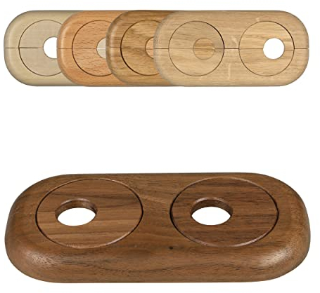 FUX 5 Stück Doppel Heizungsrohr Rosette, Rohrabstand variabel, 15mm - 22mm, Rohrabdeckung, Abdeckrosetten, Verkleidung, Heizkörper Rosetten, Holz, Parkett, Holzrosetten (22mm, Nuss)