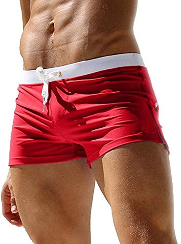 Maillot de Bain pour Homme Trunks Boxer Shorts Pantalon Court de Sport Plage Loisir Cordon de Serrage Ajustable (EU XL/Tag XXL, Rouge)