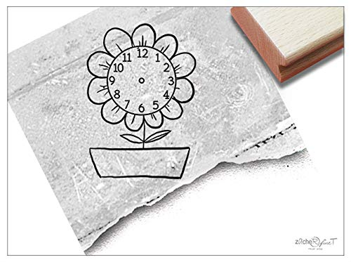 Stempel - Uhrenstempel Uhrlern Stempel Lehrerstempel - Lehrmittel für Grundschule - Zum Schulstart für Junge und Mädchen - BLUME - zAcheR-fineT
