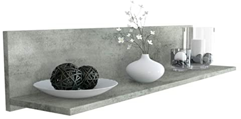 Vladon Wandregal Skadu, Made in Germany, Schweberegal mit praktischer Ablage, Beton dunkel Optik (97,5 x 18,5 x 18,5 cm)