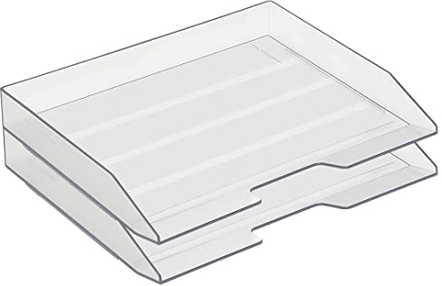 Acrimet Stackable Letter Tray 2 Tier Side Load, Plastic, Desktop File Organizer (Clear Crystal Color)