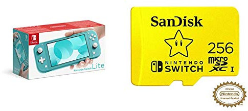 Nintendo Switch Lite - Turquoise + SanDisk 256 GB MicroSDXC Card for Nintendo Switch