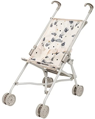 Skrållan Cute Dolls Pushchair Folding Toy Doll Stroller Pushchair Pram - Dolls Buggy Toys for 45cm or 18 Inch Doll -Kids Toys Age 3+, 53cm Tall with Cream Fabric