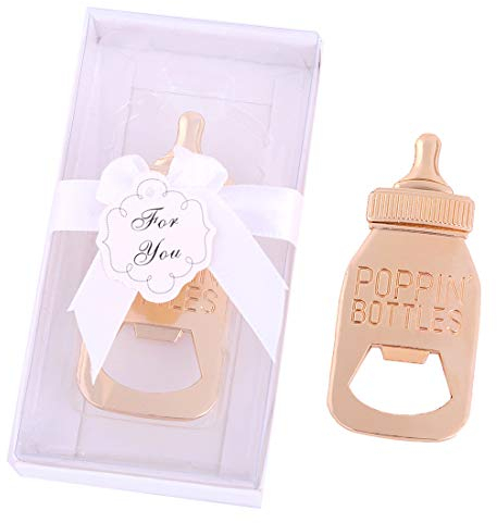 Yuokwer 24pcs Bottle Opener Baby Shower Favor for Guest, Gold Feeding Bottle Opener Wedding Favors Baby Shower Giveaways Gift for Guest, Party Favors Gift & Party Decorations Supplies (White, 24)