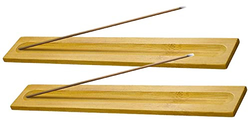 MOUHIV 2 STK. Räucherstäbchenhalter aus Bambus Holz, poliert und gewachst, Räuchergefäß, Asche Fänger, 23cm lang