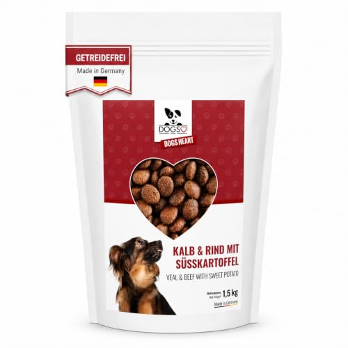 DOGS-HEART Hundefutter Getreidefrei Kalb & Rind 1,5kg | Premium Trockenfutter mit Kalb, Rind & Süßkartoffel. Getreidefrei, mit großen Kroketten für große Hunde. Made in Germany