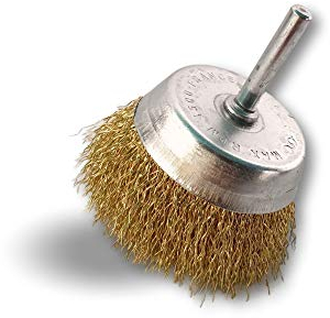 Brosse rotative métallique coupe Ø 75 mm | Sur tige Ø 6 mm | Fil laiton Ø 0,30 mm dur | Pour perceuse ou visseuse à mandrin | Kibros 2575LT