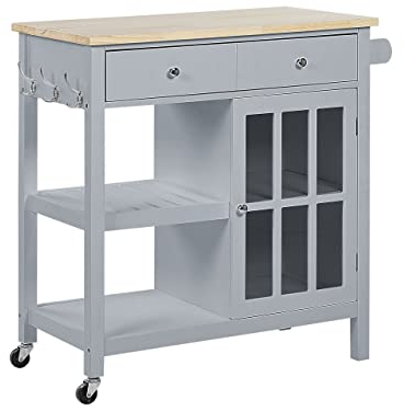 Praktischer Servierwagen mit beständigem Temperglas Landhausstil grau Genoa