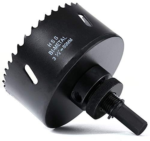 89mm Hole Saw, HSS Bi-Metal Hole Cutter with Pilot Bit for Plate Steel, Sheet Iron, Ceiling Board and Plasterboard, Black