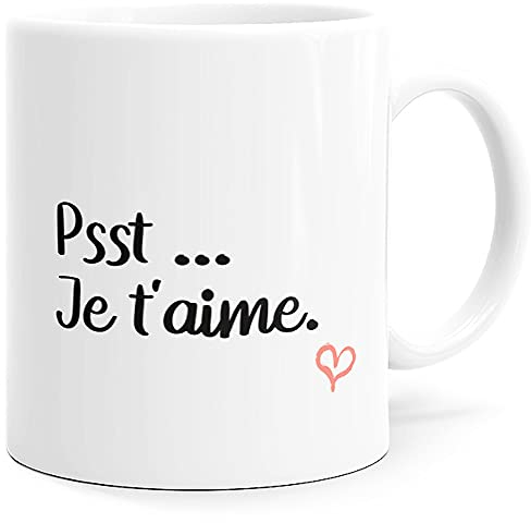 Mug Humour Psst Je T’Aime Tasse Message drôle Amour. Idée Cadeau Original Amis Couple Amoureux Collègue Frère Sœur Mari Femme pour Anniversaire St Valentin Noël. Souriez dès le Réveil