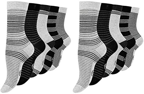Paolo Renzo 10 Paar Süße Damensocken & Mädchensocken Geringelt Damen Socken mit Hohem Baumwollanteil Größe 35/38 Grautöne
