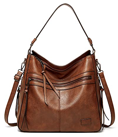 FANDARE Rétro Sacs à Main Portés Sacs Cabas D'épaule Femme Sacoche Bandoulieres Portés Epaule Cuir PU Imperméable pour Ordinateur 12.9 Pouces Achats Fête École Voyage Crossbody Brun