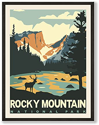 Rocky Mountains National Park Wandkunst, Vintage-Poster und Drucke, Set – von Herzii Prints, Vintage-Nationalparks, Natur-Wandkunst, Nationalpark-Poster (30.5 x 40.6 cm, ungerahmt)