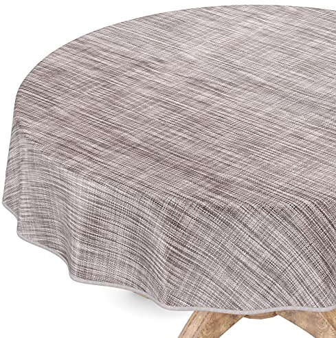 Tischdecke abwaschbar Wachstuch Wachstuchtischdecke Gartentischdecke Leinen-Optik Pflegeleicht Wasserabweisend 120 x 120 cm (Rund) Grau mit Saum