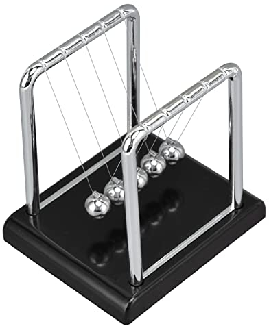 Newton's Cradle Balance Balls, Portable Desktop Metal Balance Pendulum Ball, Physics Science Gadget Tool for Office Games, Desktop Decoration (Black Bottom)