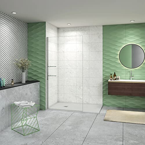 90x200 cm Box Doccia Walk In Parete Fissa in Vetro Temperato da 8 mm Trasparente Anticalcare con Due Ripiani Mensole Telaio Cromato Lucido