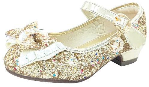 CHINYROZA Zapatos Princesa Niñas Tacones Niña Princesa Disfraz Regalo, Dorado 29