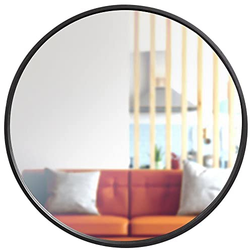 Vilde Wandspiegel Rund 50 cm - Runder Spiegel Schwarzer Holzrahmen - Dekorativ für Büro, Schlafzimmer, Bad - Modernes Design - Universell Einsetzbar - Schwarzer Runder Spiegel - Praktische Aufhängung